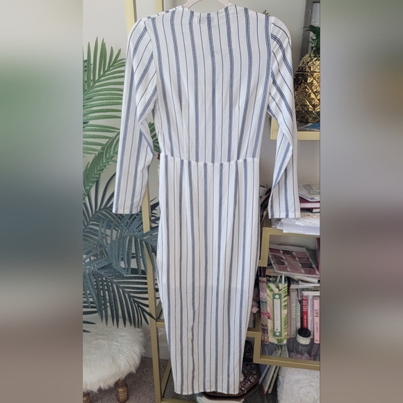 NWT Navy Blue and White Striped Long-Sleeve Wrap Dress - Fits a Size Small - Picture 9 of 9